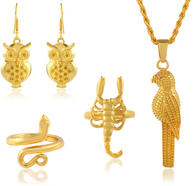 Dzinetrendz Brass Gold-plated Yellow Jewellery Set(Pack of 4)