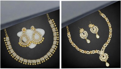 R A Enterprises Alloy Gold-plated White Jewellery Set(Pack of 6)