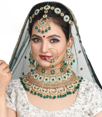 KK IMMITATION Alloy Gold-plated Green Jewellery Set(Pack of 1)