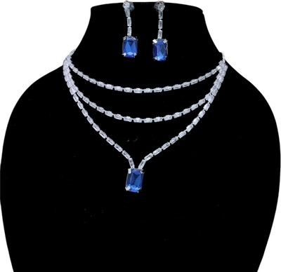 MKJ Alloy Sterling Silver Blue Jewellery Set(Pack of 1)