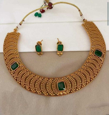 CHARBHUJA Alloy Gold-plated Green Jewellery Set(Pack of 1)