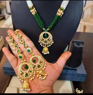 parth fancy artificial Brass, Alloy Gold-plated Green Jewellery Set(Pack of 1)