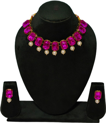 RAUNAK CREATION Alloy Gold-plated Pink Jewellery Set(Pack of 1)