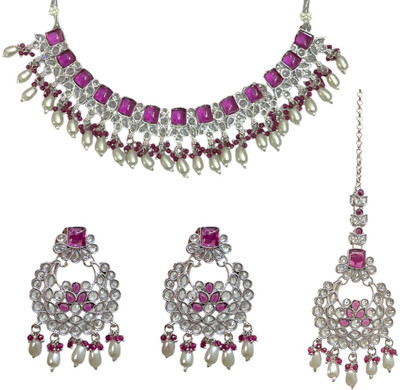 ACCESSHER Sterling Silver Sterling Silver Pink Jewellery Set(Pack of 1)