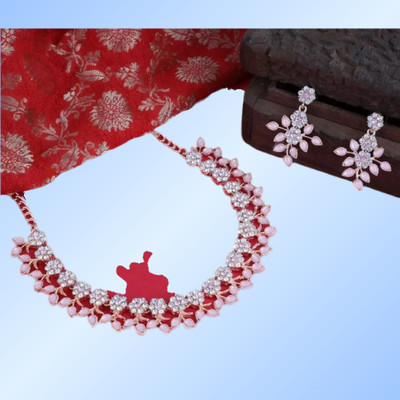 Rukma Alloy Rhodium Pink Jewellery Set(Pack of 1)