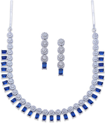 IKSAVA Brass Silver Blue, Silver Jewellery Set(Pack of 3)