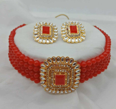 Ronak Fashion Alloy Gold-plated Red Jewellery Set(Pack of 1)