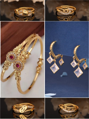 VEDDAA Brass Gold-plated Red, Silver Jewellery Set(Pack of 6)