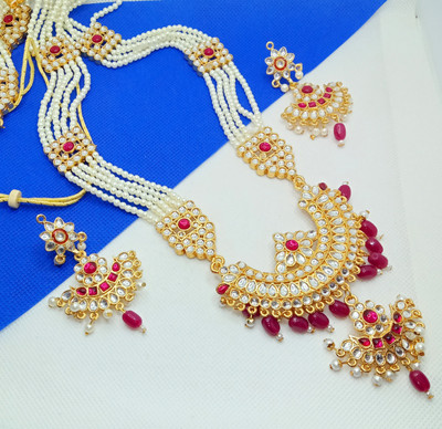 krishna imitation jewelery Alloy Gold-plated Pink Jewellery Set(Pack of 1)