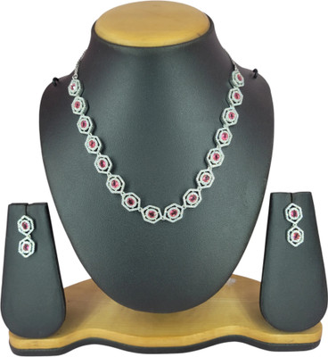 PRIMORA JEWELS Brass Silver, Ruby Red Jewellery Set(Pack of 1)