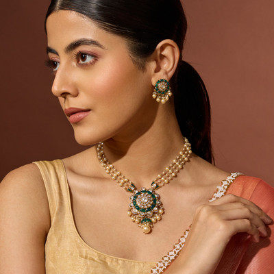 Kushal's Fashion Jewellery Copper Green Jewellery Set(Pack of 3)