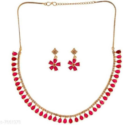 Lathar Alloy Gold-plated Pink Jewellery Set(Pack of 1)
