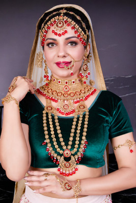 SHIV SHAKTI JEWELLERS Alloy Gold-plated Red Jewellery Set(Pack of 7)