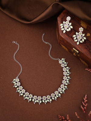 Alasca Brass Gold-plated Silver, Green, White Jewellery Set(Pack of 1)