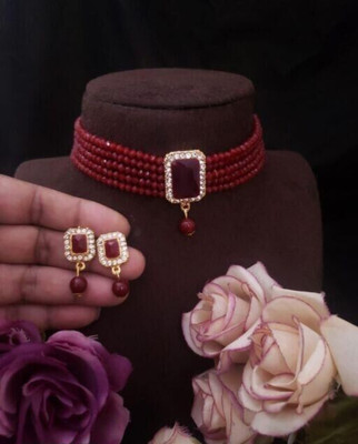 SAB Alloy Gold-plated Red Jewellery Set(Pack of 1)