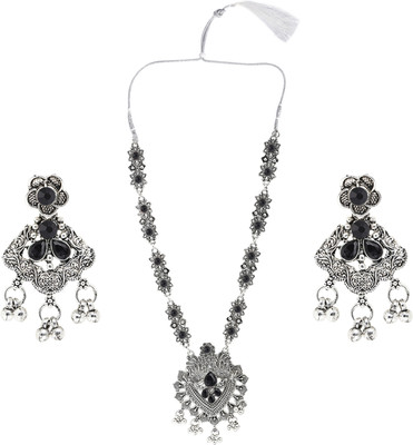Pujvi Oxidised Silver Black Jewellery Set(Pack of 1)