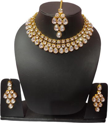 jatin imitation Metal, Stone Gold-plated White Jewellery Set(Pack of 1)