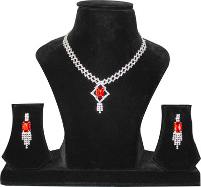 Nifty Alloy Silver Red Jewellery Set(Pack of 3)