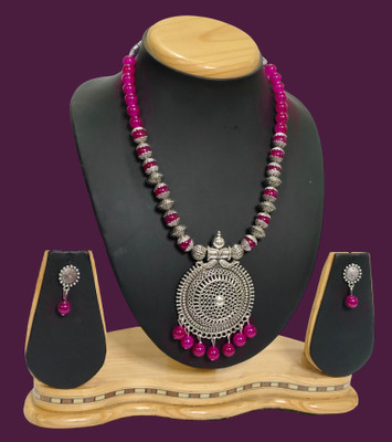 HARIHARA FASHION Oxidised Silver Pink Jewellery Set(Pack of 1)