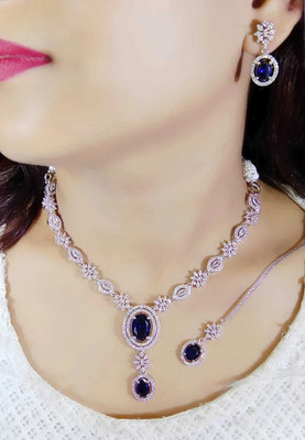 NEN COLLECTION Alloy Silver Blue Jewellery Set(Pack of 4)