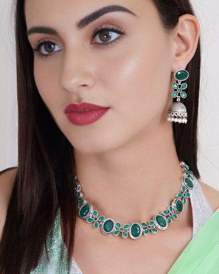 MANSIYAORANGE Copper Sterling Silver Green Jewellery Set(Pack of 1)