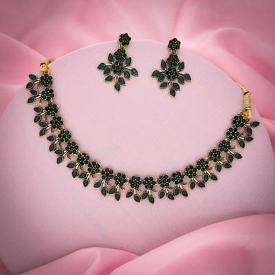Sangria Brass Gold-plated Gold, Green Jewellery Set(Pack of 2)
