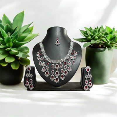 AYMA JEWELLERY Brass, Stone, Alloy Pink Jewellery Set(Pack of 1)