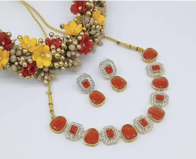 R A Enterprises Alloy Gold-plated Red Jewellery Set(Pack of 1)