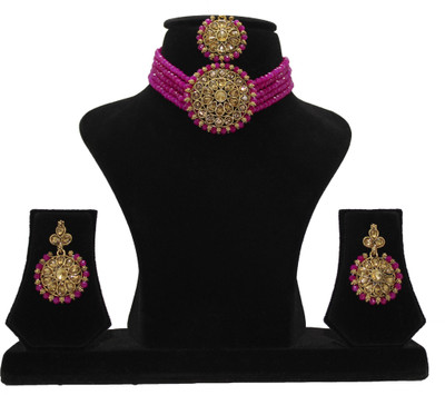 Nifty Crystal Gold-plated Pink Jewellery Set(Pack of 1)