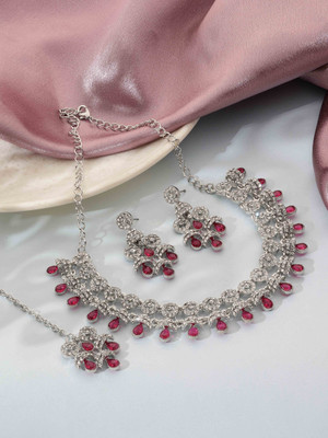 SAIYONI Alloy Silver Pink Jewellery Set(Pack of 4)