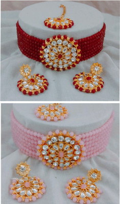 JMBW INTERNATIONAL Alloy Gold-plated Red, White, Pink Jewellery Set(Pack of 1)