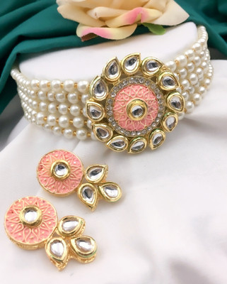 Shree Jai Sai Art Alloy Gold-plated Pink Jewellery Set(Pack of 1)