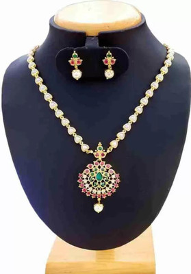 Pamadhya Brass Gold-plated Multicolor, White Jewellery Set(Pack of 1)