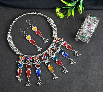 YOTOG Oxidised Silver Multicolor Jewellery Set(Pack of 1)