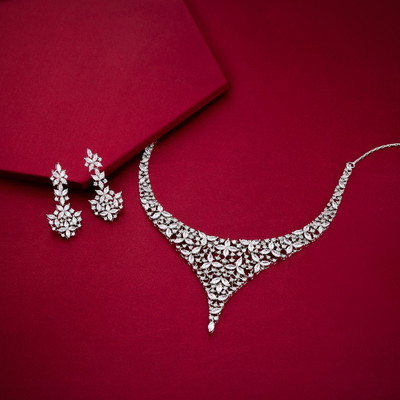 Kushal's Fashion Jewellery Copper Rhodium White Jewellery Set(Pack of 3)