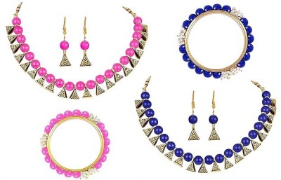 JFL - Jewellery for Less Copper Gold-plated Blue, Pink Jewellery Set(Pack of 1)