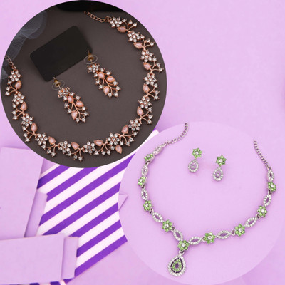 Vedda Brass Gold-plated Rose Gold, Pink, Green Jewellery Set(Pack of 1)