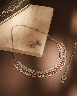 Saloni Fashion Jewellery Alloy Gold-plated Red Jewellery Set(Pack of 4)