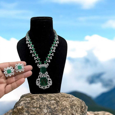 TWOLOVER Alloy Rhodium Green Jewellery Set(Pack of 1)