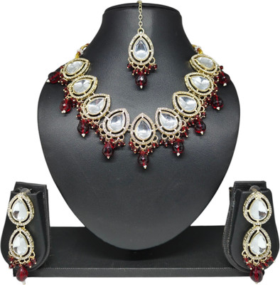 MS Creation Alloy Gold-plated Maroon Jewellery Set(Pack of 4)