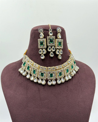 SatnamCreation Alloy Gold-plated Green Jewellery Set(Pack of 1)