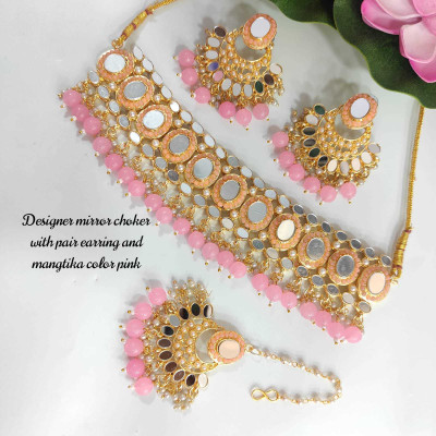 Raj creation Brass Gold-plated Pink Jewellery Set(Pack of 1)