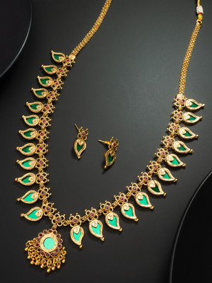 LUXOR Brass Gold-plated Green Jewellery Set(Pack of 2)