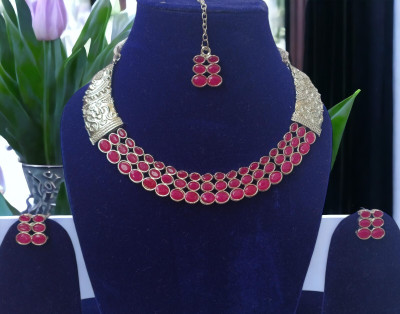 devanya crafts Oxidised Silver Red Jewellery Set(Pack of 1)