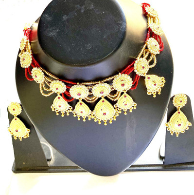 NIKYANKA Brass Gold-plated Red, Gold Jewellery Set(Pack of 1)