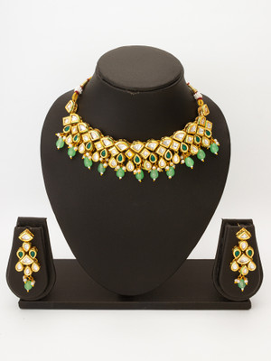 LUXOR Copper Gold-plated Green Jewellery Set(Pack of 2)