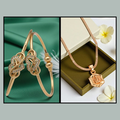 REEWAZIMPERIAL Brass Gold-plated Gold Jewellery Set(Pack of 2)