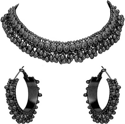 Ruhi Oxidised Silver White Jewellery Set(Pack of 1)