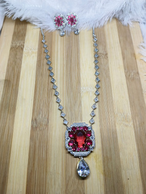 AdiyaJewls Alloy Silver Red Jewellery Set(Pack of 2)