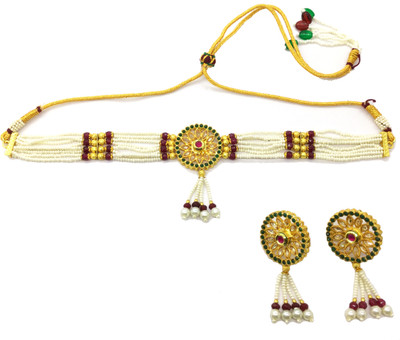 Om jewels Alloy Gold-plated White Jewellery Set(Pack of 1)